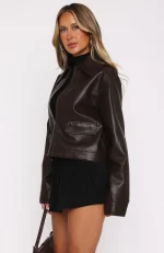 Nobody Told Me PU Jacket Chocolate-2