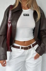 Nobody Told Me PU Jacket Chocolate-4