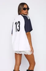 On The Same Team Oversized White-Navy Jersey-3