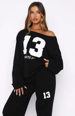 Only One Left Off Shoulder Oversized Long Sleeve Black Tee-1