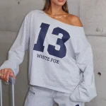 Only One Left Off Shoulder Oversized Long Sleeve Grey Marle Tee-1