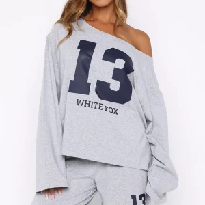 Only One Left Off Shoulder Oversized Long Sleeve Grey Marle Tee