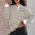 Out Again Long Sleeve Rugby Cream-Olive Stripe Shirt