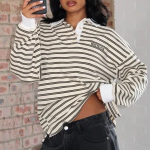 Out Again Long Sleeve Rugby Cream-Olive Stripe Shirt