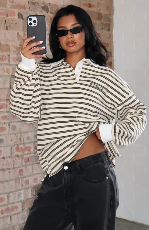 Out Again Long Sleeve Rugby Cream-Olive Stripe Shirt