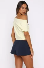 Put In Overtime Off Shoulder Relaxed Lemon Tee-3