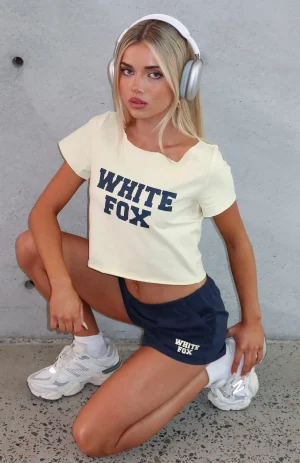 Put In Overtime Off Shoulder Relaxed Lemon Tee