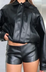 Say It To My Face PU Black Short-1