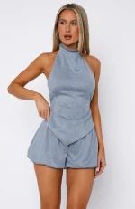 Still Love Me Faux Suede Mini Blue Short-2