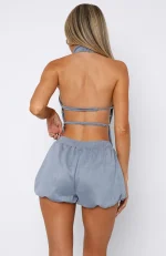 Still Love Me Faux Suede Mini Blue Short-3