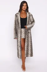 The Hardest Part PU Coat Tan Snake-1