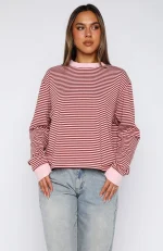 Touchdown Long Sleeve Pink Stripe Tee-1