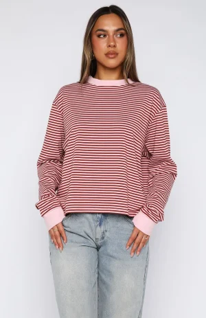 Touchdown Long Sleeve Pink Stripe Tee-1