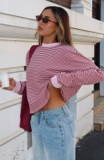 Touchdown Long Sleeve Pink Stripe Tee