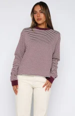 Touchdown Long Sleeve Plum Stripe Tee-1