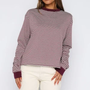 Touchdown Long Sleeve Plum Stripe Tee-1