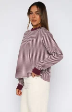 Touchdown Long Sleeve Plum Stripe Tee-2