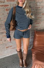 Touchdown Relaxed Navy Stripe Short-1