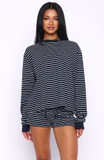 Touchdown Relaxed Navy Stripe Short-2