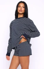 Touchdown Relaxed Navy Stripe Short-3