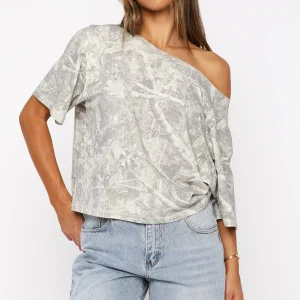 Travel The World Off Shoulder Oversized Light Camo Tee-1
