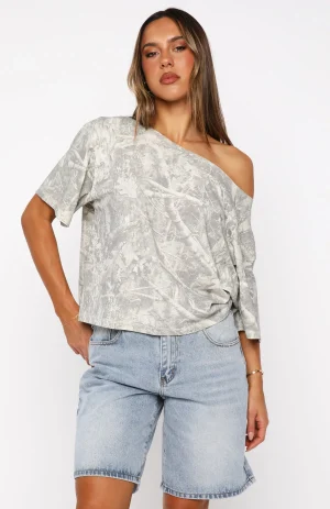 Travel The World Off Shoulder Oversized Light Camo Tee-1