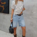 Travel The World Off Shoulder Oversized Light Camo Tee