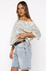 Travel The World Off Shoulder Oversized Light Camo Tee-2