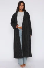 Walk By Me Oversized Coat Charcoal Pinstripe-1