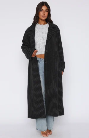 Walk By Me Oversized Coat Charcoal Pinstripe-1