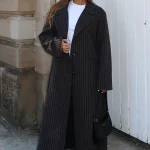 Walk By Me Oversized Coat Charcoal Pinstripe