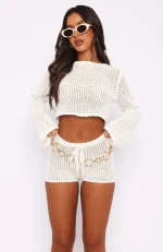 Want To Want Me Crochet White Short-1