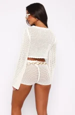 Want To Want Me Crochet White Short-3