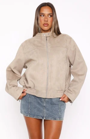 Watchin' Out Faux Suede Bomber Jacket Sand-1