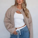 Watchin' Out Faux Suede Bomber Jacket Sand