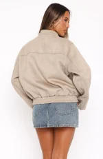 Watchin' Out Faux Suede Bomber Jacket Sand-3
