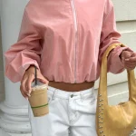 What Did I Miss Faux Suede Jacket Blush