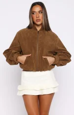What Did I Miss Faux Suede Jacket Caramel-1