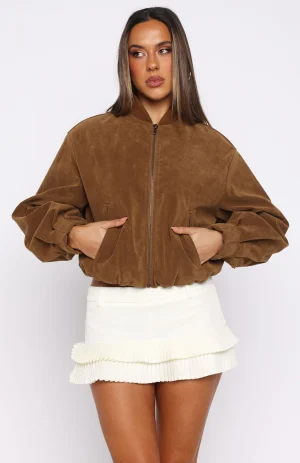 What Did I Miss Faux Suede Jacket Caramel-1