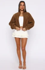 What Did I Miss Faux Suede Jacket Caramel-4