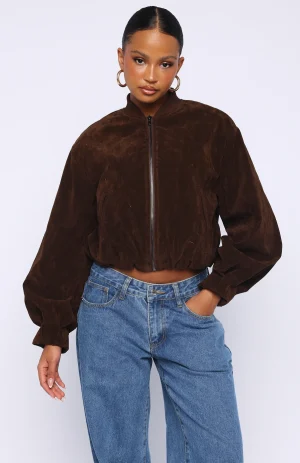 What Did I Miss Faux Suede Jacket Chocolate-1