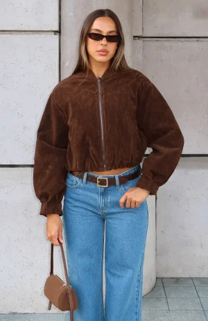 What Did I Miss Faux Suede Jacket Chocolate