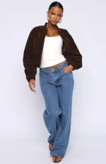 What Did I Miss Faux Suede Jacket Chocolate-4