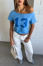 Whenever You're Ready Off Shoulder Relaxed Blue Tee-1