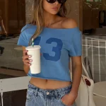 Whenever You're Ready Off Shoulder Relaxed Blue Tee