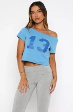 Whenever You're Ready Off Shoulder Relaxed Blue Tee-2