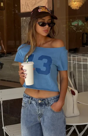 Whenever You're Ready Off Shoulder Relaxed Blue Tee