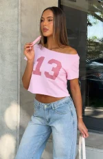 Whenever You're Ready Off Shoulder Relaxed Pink Tee-1