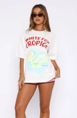 White Fox Tropics Oversized White Tee-1