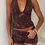 Wish I Didn't Care Beaded Chocolate Short-1